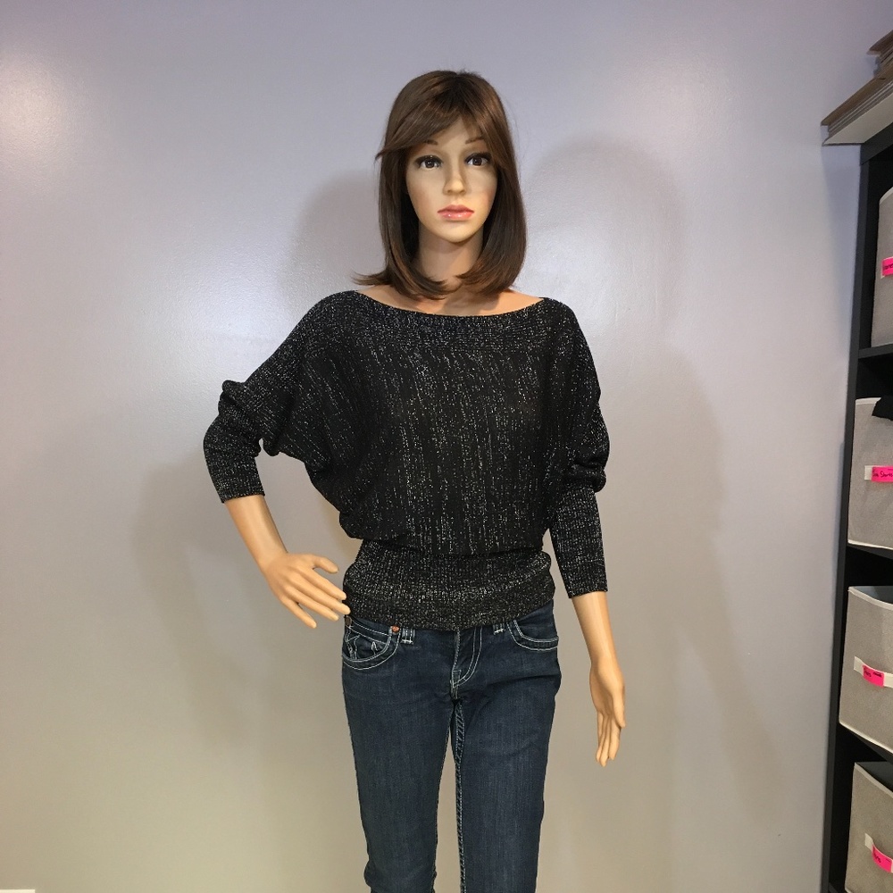 Black Sparkle Doleman Sleeve Top